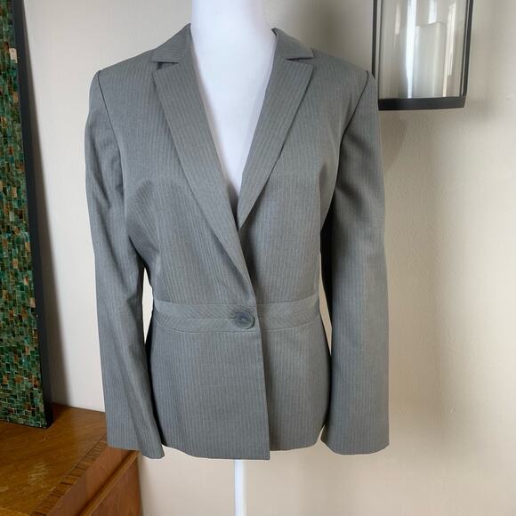 Kasper Size 16 Women's Pinstripe Blazer Jacket Gray Single Button Office Career - Picture 4 of 11